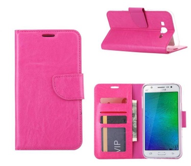 Luxe Lederen Bookcase hoesje voor de Samsung Galaxy J7 - Roze (Samsung Galaxy J7) Roze