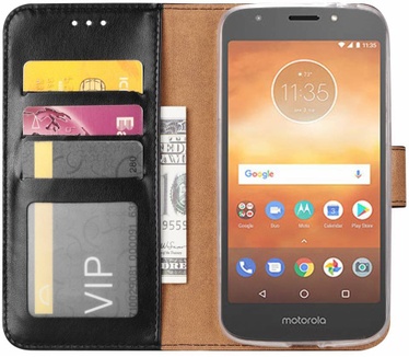 Luxe Lederen Bookcase hoesje voor de Motorola Moto E5 Play - Zwart (Motorola Moto E5 Play) Zwart