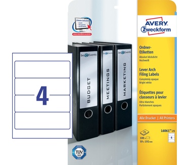 Avery Ordnerrugetiketten, wit, 192,0 x 59,0 mm, permanent klevend