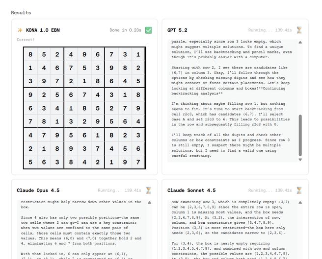 Kona 1.0 vs llm's, sudoku, Logical Intelligence