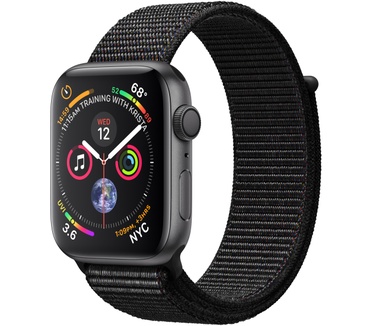 Apple Watch Series 4 (Geweven sportbandje, 44mm) Grijs (Zwart)