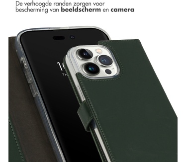 Selencia Echt Lederen Bookcase iPhone 14 Pro Max - Groen