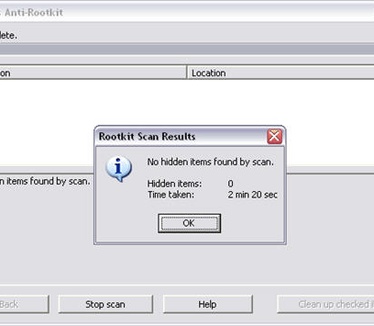 Sophos Anti-Rootkit - resultaten na een scan