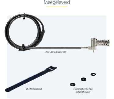 Startech.com 25-Pack Universeel Laptop Kabelslot 2m, Geserialiseerde Notebook Security Kabel, Compatibel met Noble Wedge®/Nano/K-Slot, Sleutelloos Combinatieslot