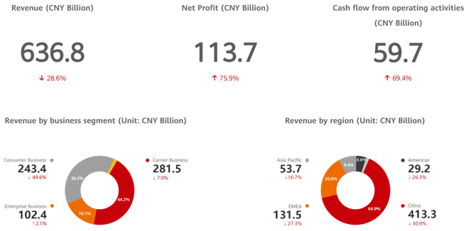 Grafico dei risultati annuali Huawei per il 2021