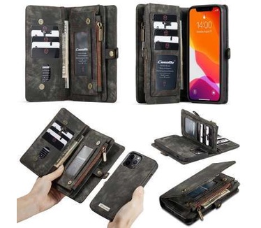 Caseme Apple iPhone 12/12 Pro Luxe Leren Portemonnee Hoesje Zwart