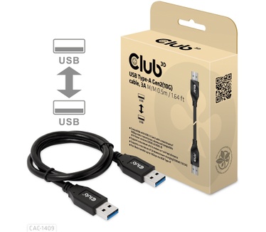Club 3D USB Type-A Gen2(10G) cable, 3A M/M 0.5m / 1.64 ft