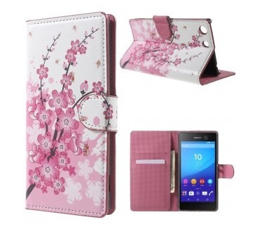 qMust Sony Xperia M5 Wallet Case - hoesje met stand - Pink Blossom