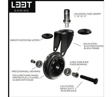 L33T gaming rubberen wielen van 3 inch (set van 5) | bureaustoelwielen | draaistoel | ultieme grip en stil glijden | bodembescherming - geen krassen op de vloer | belastbaar tot 300 kg | kleur blauw