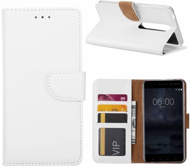 Luxe Lederen Bookcase hoesje voor de Nokia 6 - Wit (Nokia 6) Wit