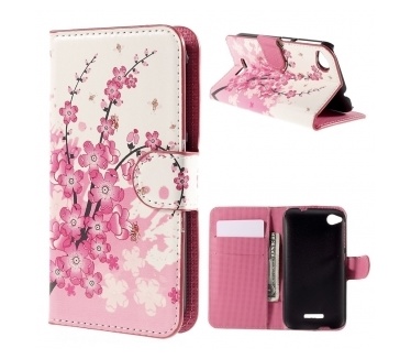 qMust HTC Desire 320 wallet case - hoesje met stand - Pink Blossom