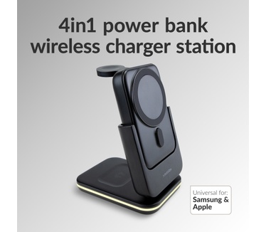 Mobilize 4 in 1 Draadloos Oplaadstation Met Afneembare Powerbank