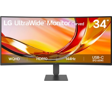 LG UltraWide 34U64XB-B - WQHD VA Curved Monitor - USB-C 65W - KVM Switch - 144hz - 34 inch