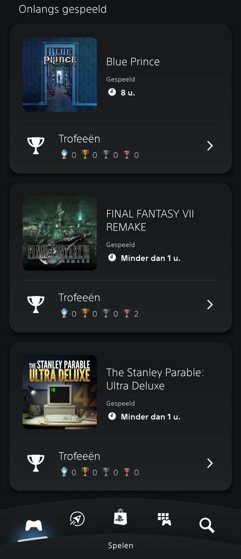 PlayStation PS App - Onlangs gespeeld