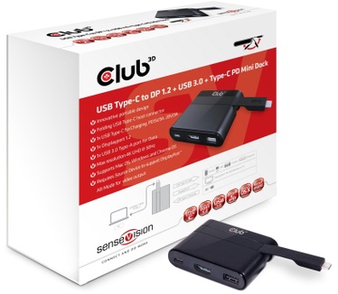 Club 3D Mini Docking USB C to Displayport1.2 + USB 3.0 + USB C for Charging