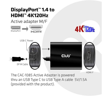 Club 3D DisplayPort 1.4 to 4K120HZ HDR Active Adapter Zwart