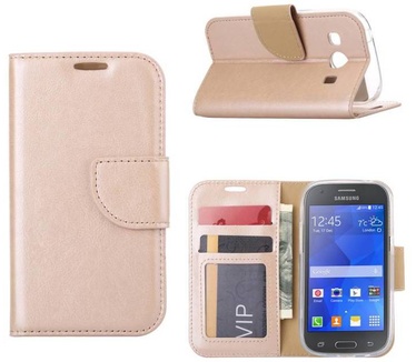 Luxe Lederen Bookcase hoesje voor de Samsung Galaxy Ace 4 / Ace LTE G357 - Goud (Samsung Galaxy Ace 4 / Ace LTE G357) Goud
