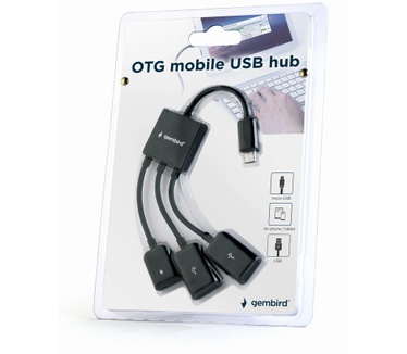 Gembird Micro USB hub voor smartphones/tablets, micro USB naar 2x USB female en 1x micro USB female
