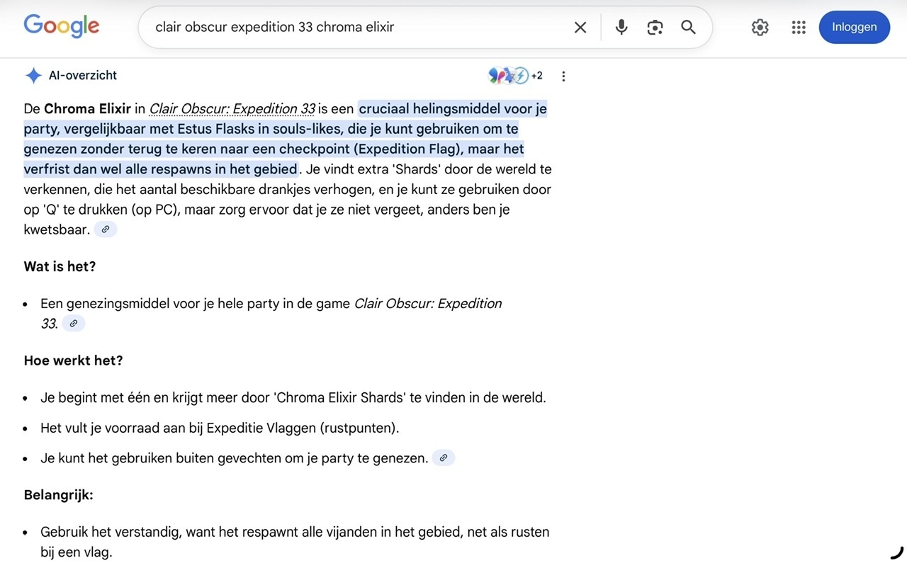Google AI antwoord: clair obscur expedition 33 chroma elixir