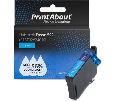 PrintAbout Huismerk Epson 502 (C13T02V24010) Inktcartridge Cyaan