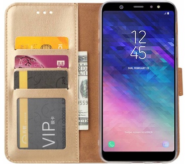 Luxe Lederen Bookcase hoesje voor de Samsung Galaxy A6 Plus 2018 - Goud (Samsung Galaxy A6 Plus 2018) Goud