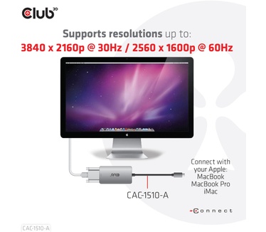 Club 3D USB3.2 Gen1 Type-C to Dual Link DVI-D HDCP OFF version Active Adapter M/F for Apple Cinema Displays