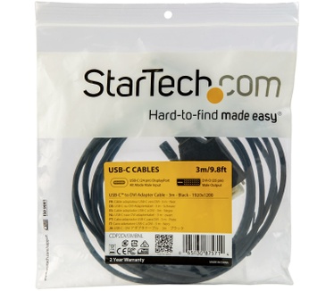 Startech.com 3 m USB-C naar DVI kabel 1920 x 1200 zwart Zwart