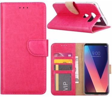 Luxe Lederen Bookcase hoesje voor de LG V30 - Roze (LG V30) Roze