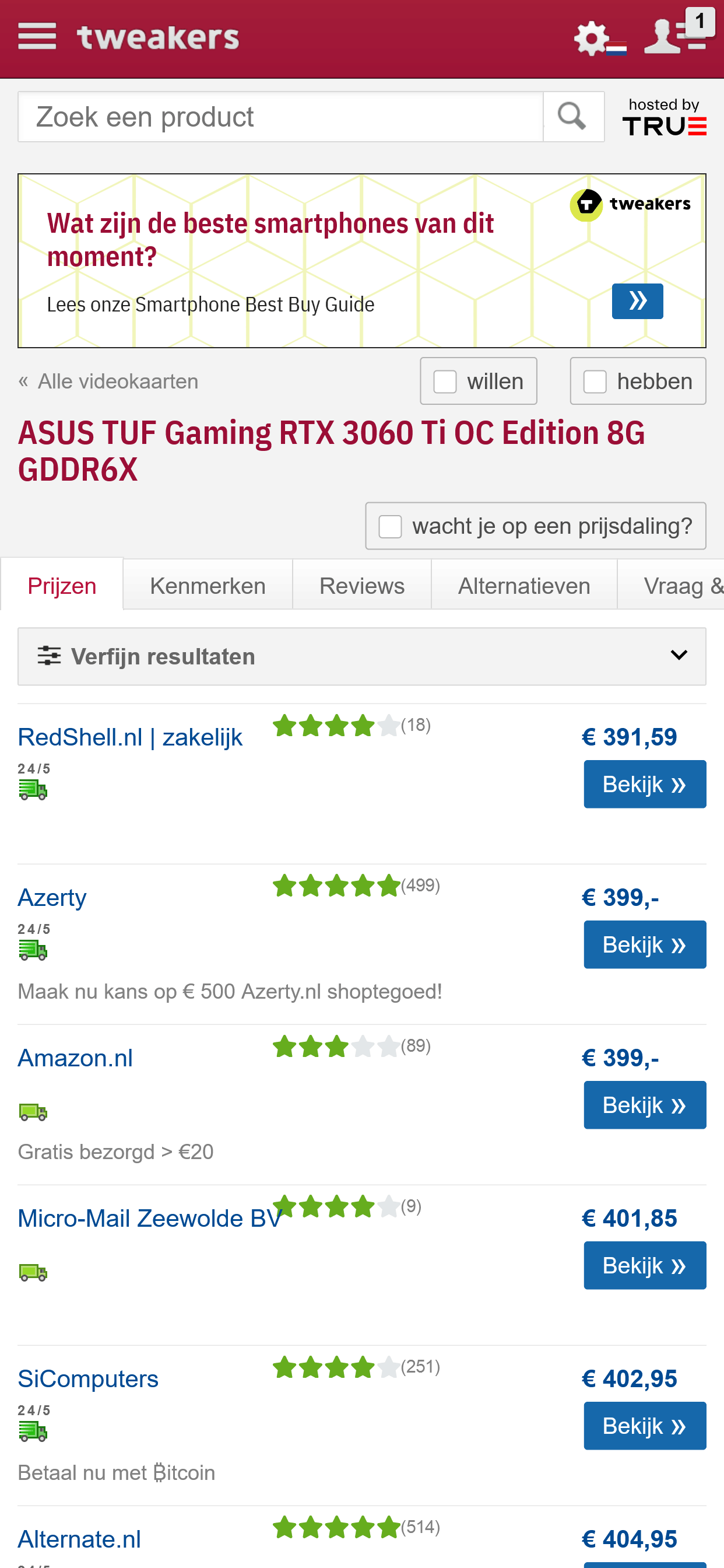Verbeteringen aan vergelijken in Pricewatch - Mooie features - GoT