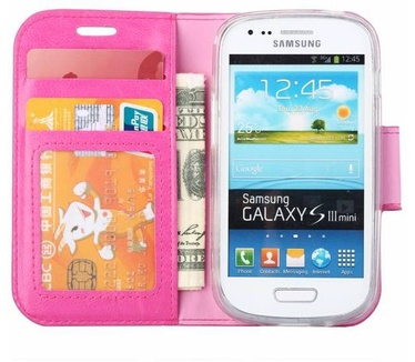 Luxe Lederen Bookcase hoesje voor de Samsung Galaxy S3 Mini - Roze (Samsung Galaxy S3 Mini) Roze