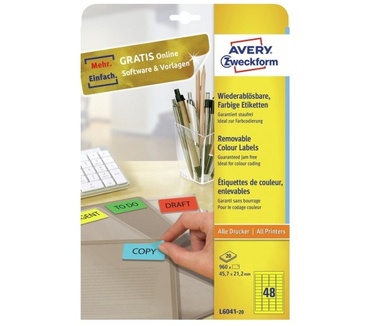 Avery Mini Etiketten, geel, 45,7 x 21,2 mm, afneembaar