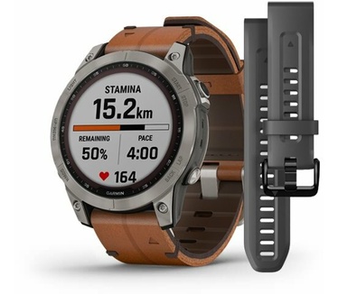 Garmin fēnix 7 Sapphire Solar (+ extra bandje) Titanium (Bruin)