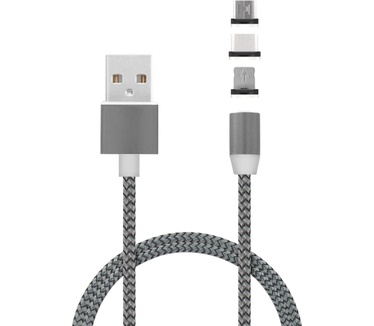 Mobiparts Magnetic 3-Pack to USB Cable 1.5A Dark Grey 1m