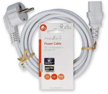 Nedis Stroomkabel | Type F (CEE 7/7) Male | IEC-320-C13 | Gehoekt | Recht | Vernikkeld | 2.00 m | Rond | PVC | Wit | Label