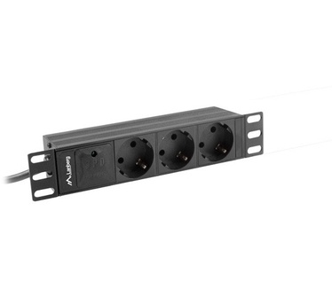 Lanberg PDU-03E-0200-BK, 1U, Horizontaal, Zwart, 3 AC-uitgang(en), Type E, Activiteit