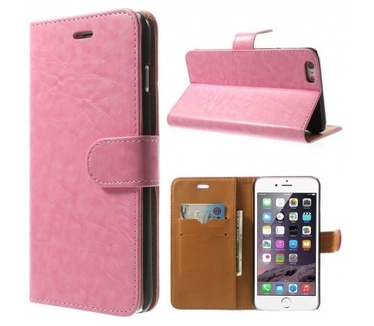 qMust Apple iPhone 6 Plus / 6s Plus Wallet Case met stand (Pink)