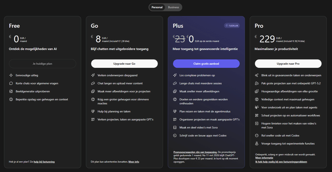 ChatGPT-abonnementen