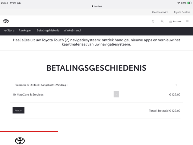 Toyota.nl Betalingsgeschiedenis na fout bij afrekenen
