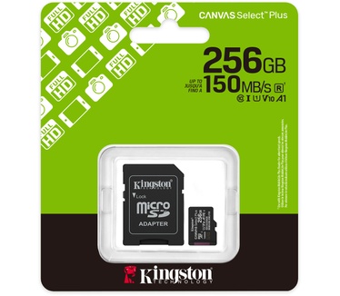 Kingston 256GB microSDXC Canvas Select Plus Gen3 150MB/s A1 kaart + adapter