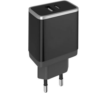 Mobiparts Wall Charger USB-A/USB-C 2.4A + USB-C to USB-C Cable Zwart