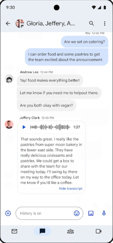 Google spraakbericht transcriptie