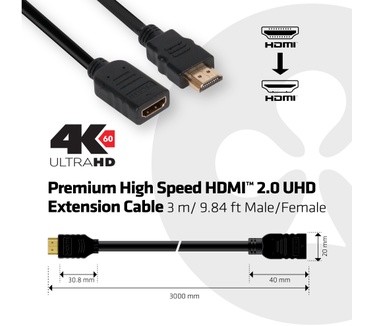 Club 3D High Speed HDMI 2.0 UHD 4K60Hz Extension Kabel 3 meter M/F Zwart