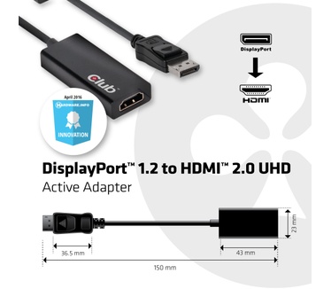 Club 3D DisplayPort 1.2 to HDMI 2.0 UHD Active Adapter