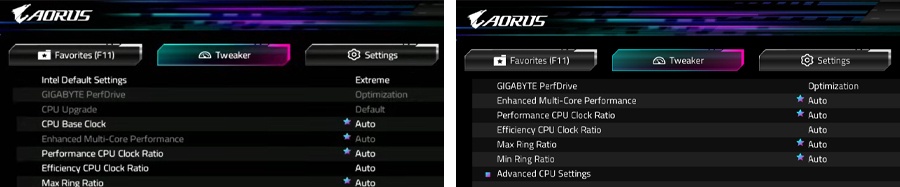 Intel Default Settings button