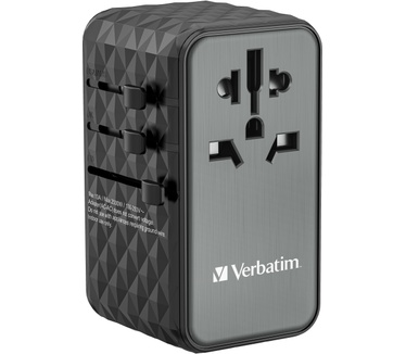 Verbatim GaN III universele reisadapter UTA-06 Met 2 x USB-C PD & QC 4+ & 2 x USB-A QC 3.0 poorten