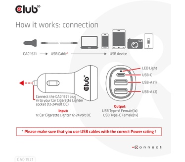 Club 3D Notebook / Laptop Car Charger 36 Watt