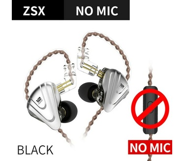 KZ Acoustics KZ ZSX Terminator - 5BA+1DD Hybrid 12 Drivers, zonder mic (Zwart)