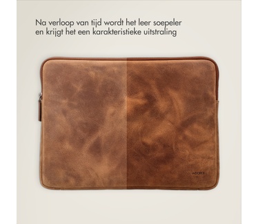 Accezz Leather Laptop hoes met rits 13-14 inch - Laptopsleeve - Cognac