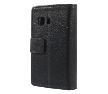 Kees Lederlook Portemonnee Hoesje Galaxy Young 2 - Zwart