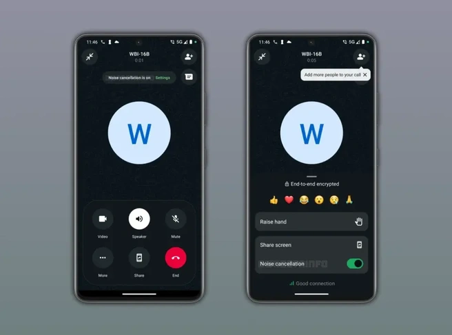 Noisecancellation in de WhatsApp-Android-app. Via WABetaInfo. https://wabetainfo.com/whatsapp-is-rolling-out-noise-cancellation-for-voice-and-video-calling/